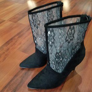 Diba black suede and lace heeled boots. Size 7